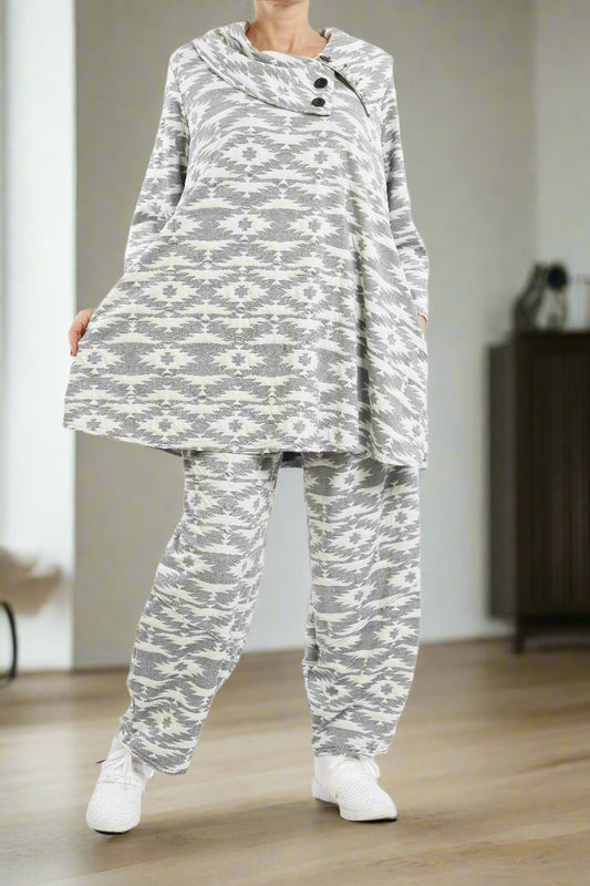 Rollkragen-Set aus Viskose mit Azteken-Print für Damen