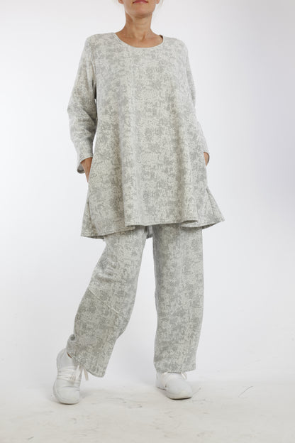 Zweiteiliges Damen Set mit Rundhals und Strukturmuster – vielseitiger Co-ord