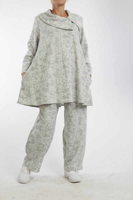 Zweiteiliges Damen-Set mit Kragen und asymmetrischem Schnitt – Komfort-Look