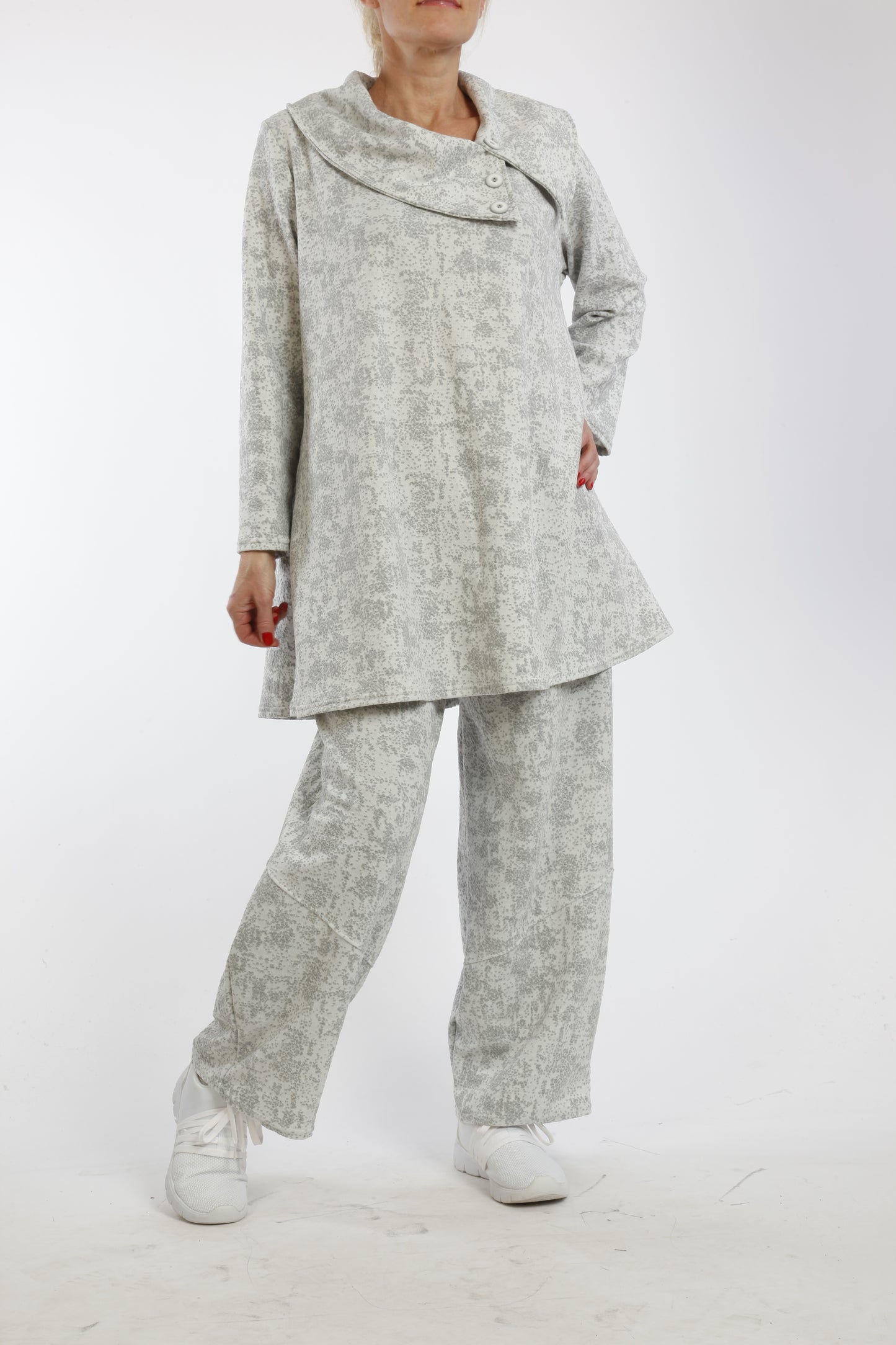 Zweiteiliges Damen-Set mit Kragen und asymmetrischem Schnitt – Komfort-Look