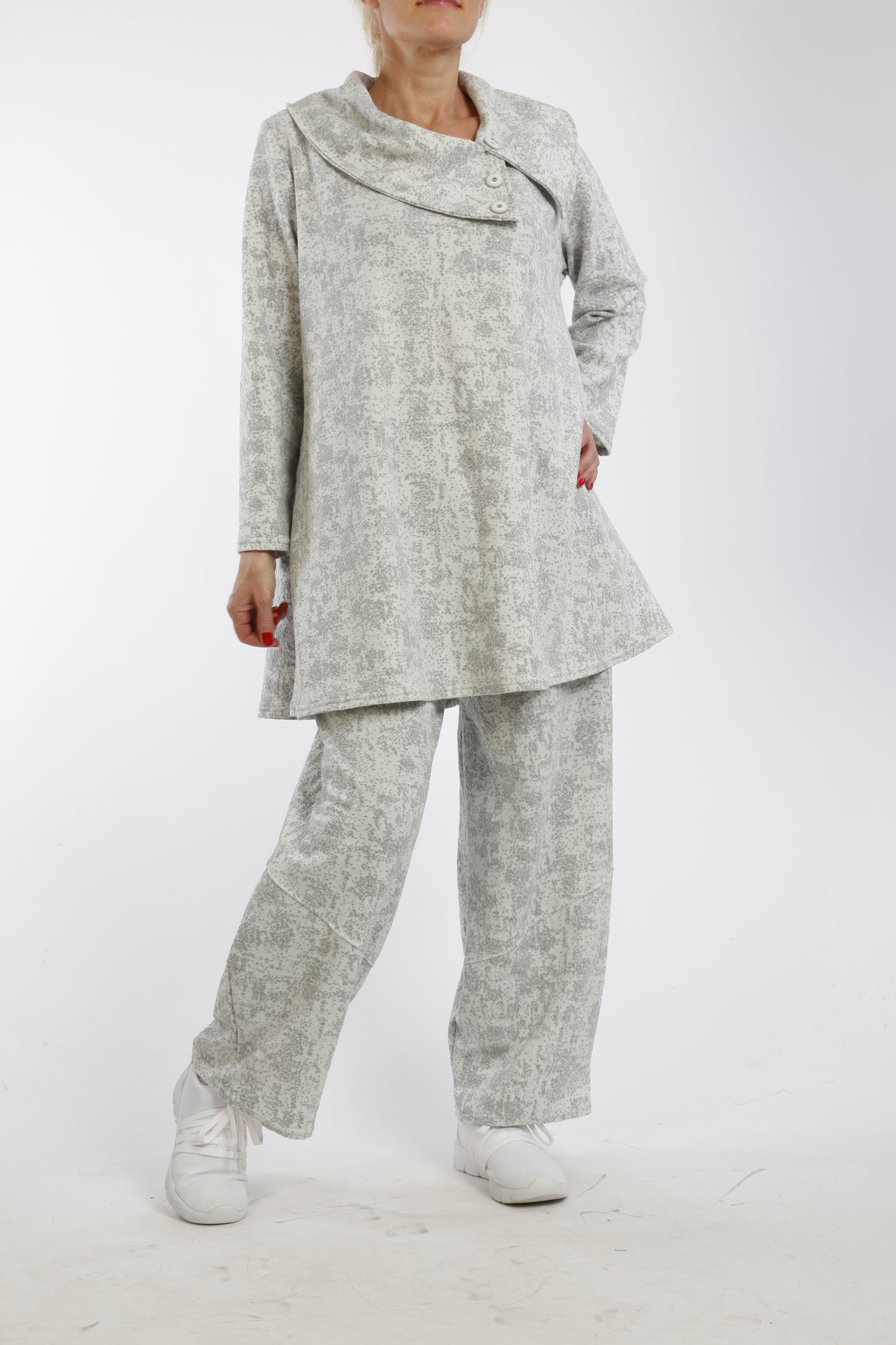 Zweiteiliges Damen-Set mit Kragen und asymmetrischem Schnitt – Komfort-Look