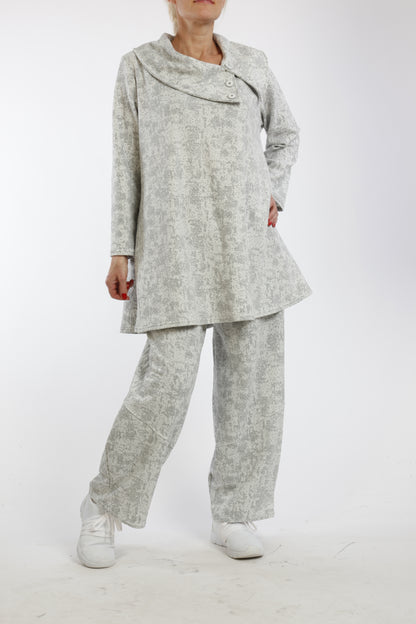 Zweiteiliges Damen-Set mit Kragen und asymmetrischem Schnitt – Komfort-Look