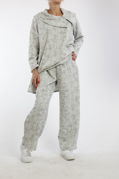 Zweiteiliges Damen-Set mit Kragen und asymmetrischem Schnitt – Komfort-Look