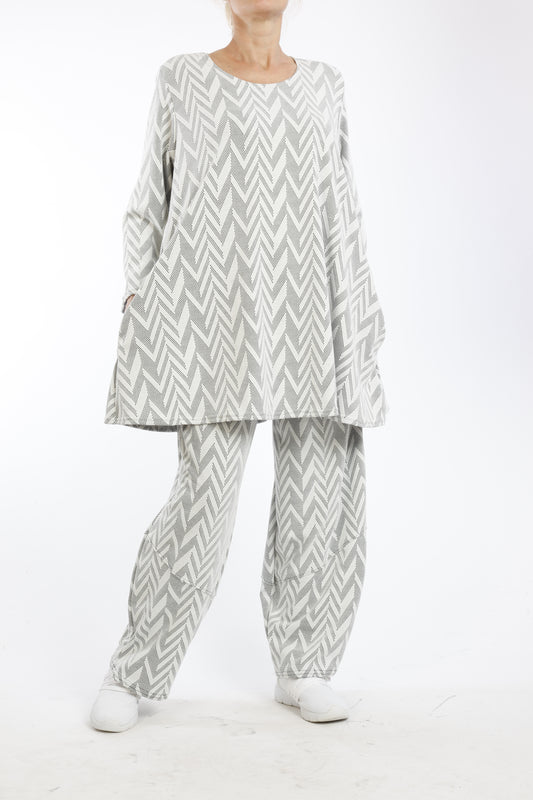 Gestreeftes Fischgrätmuster Co-ord-Set mit Rundhalsausschnitt | Entspannte Passform & lässiger Stil | Vielseitiges zweiteiliges Loungewear-Set für Damen - Naveed Mode GmbH