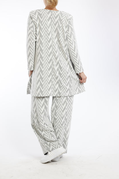 Gestreeftes Fischgrätmuster Co-ord-Set mit Rundhalsausschnitt | Entspannte Passform & lässiger Stil | Vielseitiges zweiteiliges Loungewear-Set für Damen - Naveed Mode GmbH