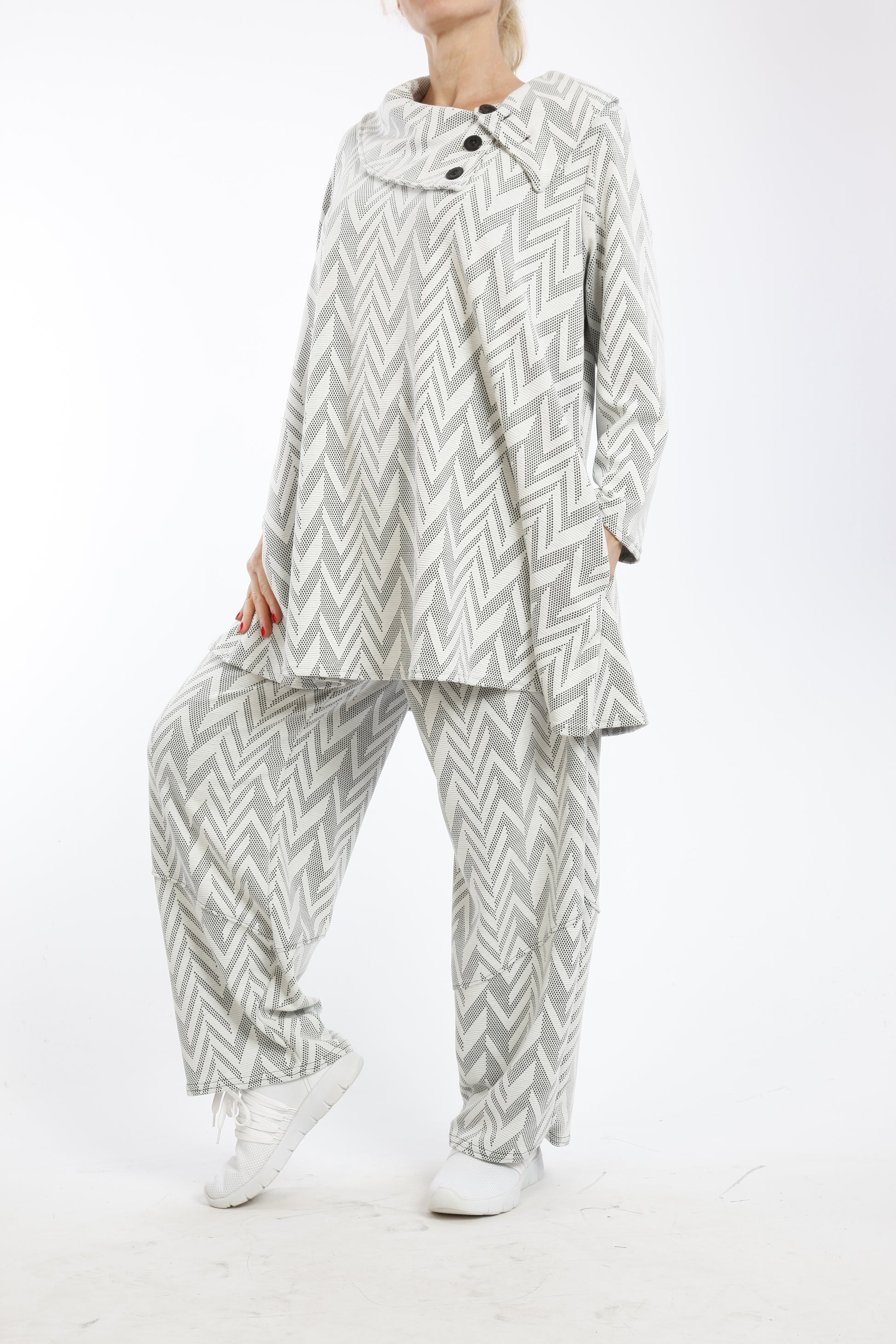 Gestreiftes zweiteiliges Set mit Fischgrätmuster | Bequemes & stylisches Co-ord-Set | Loungewear für Damen mit entspannter Passform - Naveed Mode GmbH