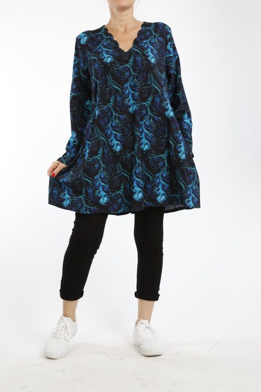 Damen Langarmshirt mit Ast-Muster – Viskose Tunika im Natürlichen Design & Bequemer Passform - Naveed Mode GmbH