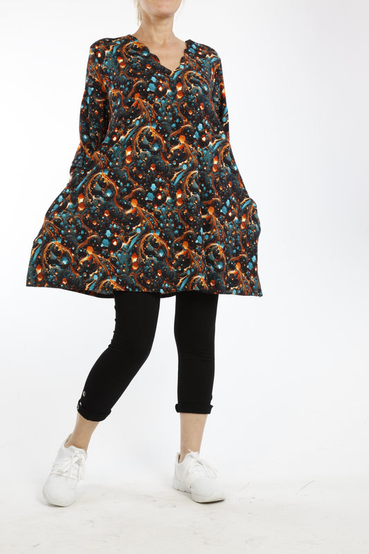 Damen Langarmshirt mit Modernem Muster – Weiches Viskose-Oberteil mit Lockerem Schnitt - Naveed Mode GmbH