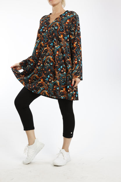 Damen Langarmshirt mit Modernem Muster – Weiches Viskose-Oberteil mit Lockerem Schnitt - Naveed Mode GmbH