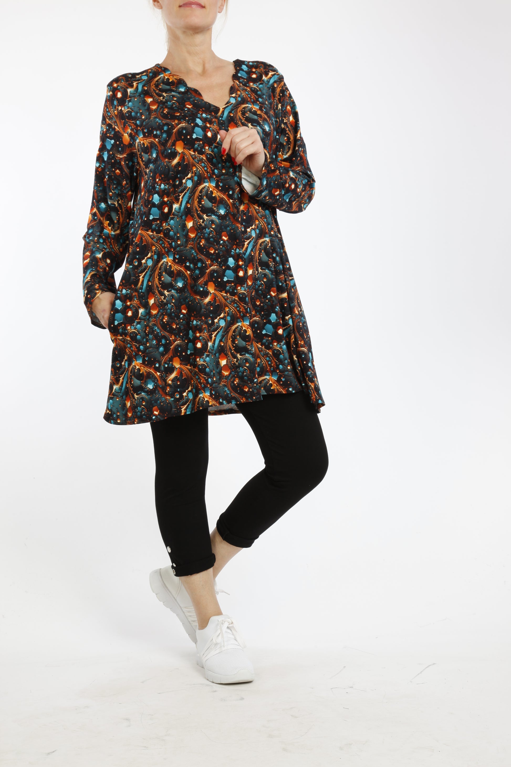Damen Langarmshirt mit Modernem Muster – Weiches Viskose-Oberteil mit Lockerem Schnitt - Naveed Mode GmbH