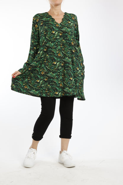 Damen Langarmshirt mit Floralem Muster – Viskose Tunika im Lockeren Schnitt für Alltag & Übergang - Naveed Mode GmbH