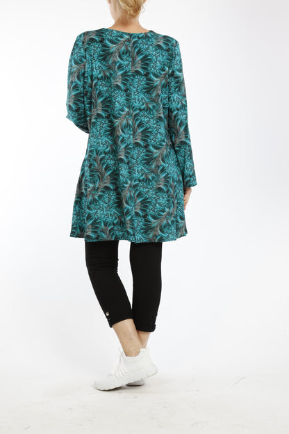 Damen Langarmshirt mit Floral-Abstraktem Muster – Viskose Shirt im Bequemen Loose Fit - Naveed Mode GmbH