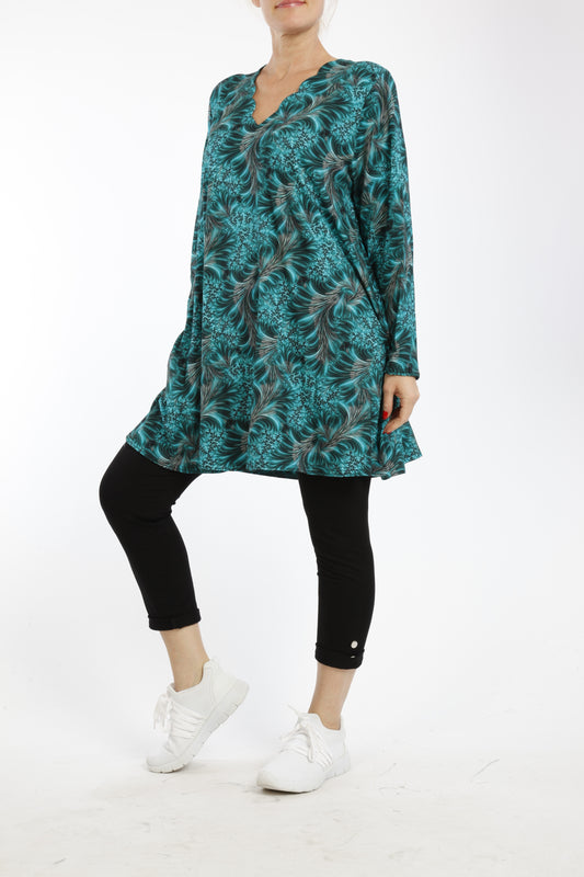 Damen Langarmshirt mit Floral-Abstraktem Muster – Viskose Shirt im Bequemen Loose Fit - Naveed Mode GmbH