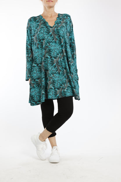 Damen Langarmshirt mit Floral-Abstraktem Muster – Viskose Shirt im Bequemen Loose Fit - Naveed Mode GmbH