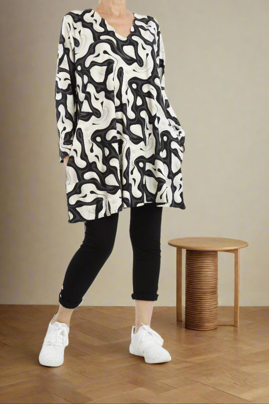 Damen Langarmshirt mit Klassischem Paisley-Muster – Bequeme Viskose Tunika für Alltag & Übergangszeit - Naveed Mode GmbH
