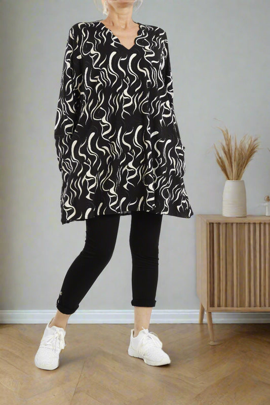 Damen Langarmshirt mit Paisley-Muster – Bequeme Viskose Tunika für Alltag & Übergangszeit - Naveed Mode GmbH