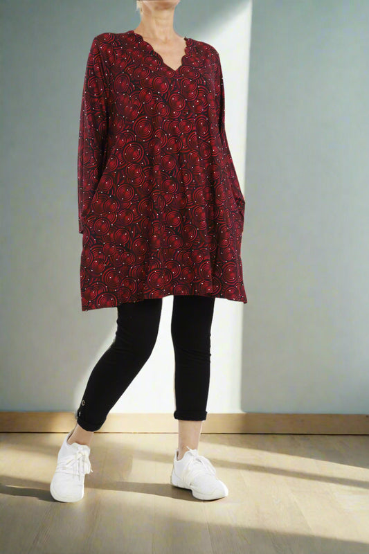 Damen Langarmshirt mit Kreis-Print – Bequeme Viskose Shirt für Übergangszeit & Alltag - Naveed Mode GmbH
