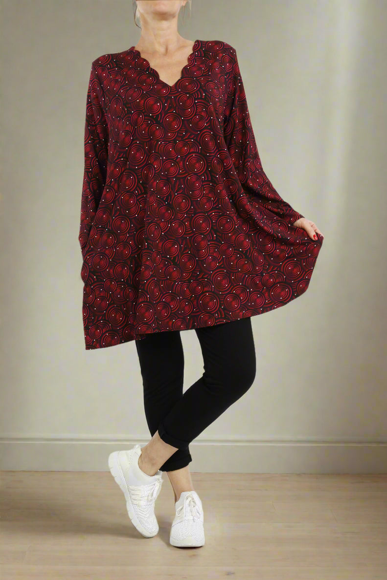 Damen Langarmshirt mit Kreis-Print – Bequeme Viskose Shirt für Übergangszeit & Alltag - Naveed Mode GmbH