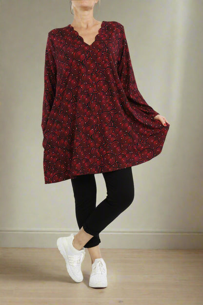Damen Langarmshirt mit Kreis-Print – Bequeme Viskose Shirt für Übergangszeit & Alltag - Naveed Mode GmbH