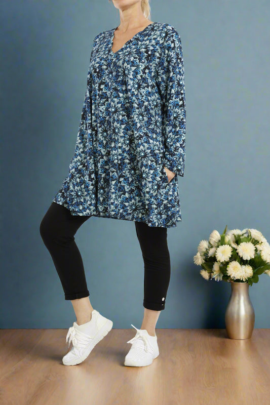 Damen Langarmshirt mit Blumenmuster – Viskose Tunika mit Lockerem Schnitt & Modernem Design - Naveed Mode GmbH