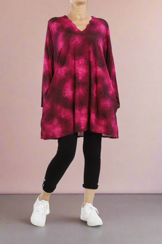 Damen Viskose-Shirt mit Batikmuster – Weiches Langarm-Oberteil für kühle Tage - Naveed Mode GmbH