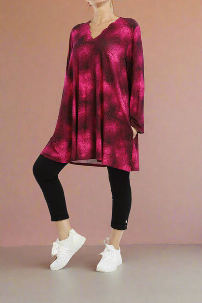 Damen Viskose-Shirt mit Batikmuster – Weiches Langarm-Oberteil für kühle Tage - Naveed Mode GmbH