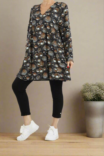 Damen Langarmshirt mit Ethno-Muster – Bequeme Viskose Tunika im Modernen Look - Naveed Mode GmbH