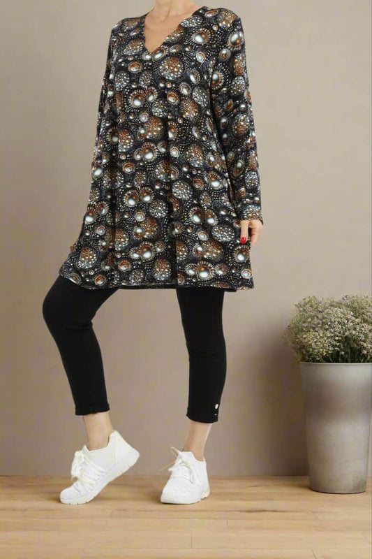 Damen Langarmshirt mit Ethno-Muster – Bequeme Viskose Tunika im Modernen Look - Naveed Mode GmbH