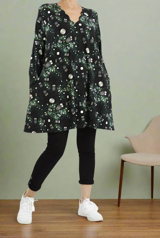 Damen Langarmshirt mit Zickzack-Muster – Locker geschnittene Viskose Tunika für Alltag & Übergangszeit - Naveed Mode GmbH