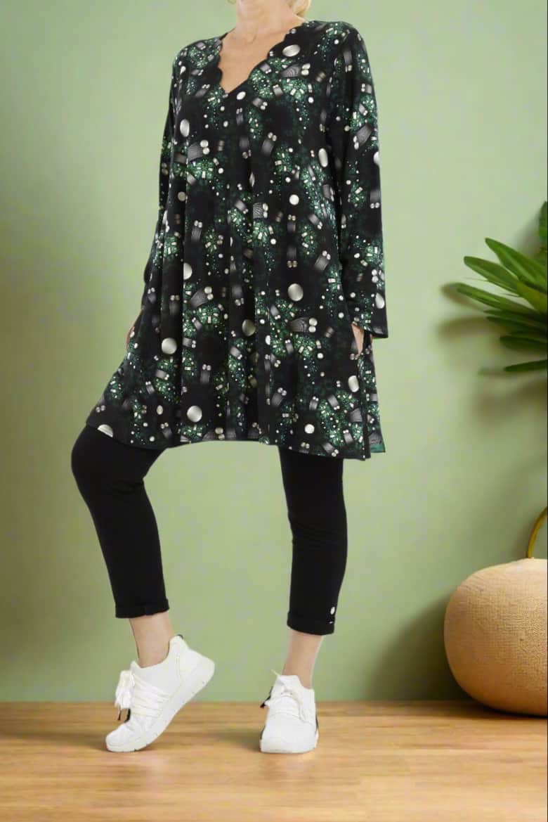 Damen Langarmshirt mit Zickzack-Muster – Locker geschnittene Viskose Tunika für Alltag & Übergangszeit - Naveed Mode GmbH