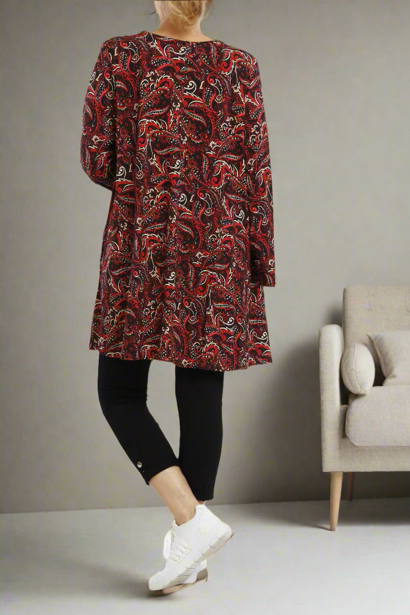 Rotes Paisley Gemustertes Langarm-Shirt für Mollige Figuren - Naveed Mode GmbH