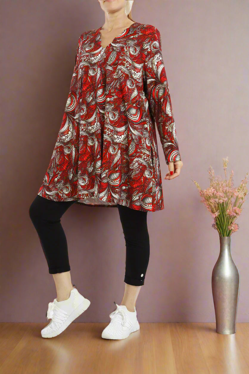 Rotes Paisley Langarm-Shirt – Extravagantes Muster Damen - Naveed Mode GmbH