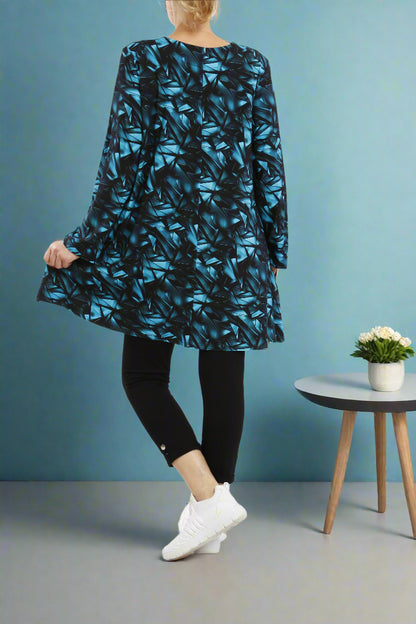Viskose Türkis-Schwarz gemustertes Langarmshirt Damen - Naveed Mode GmbH