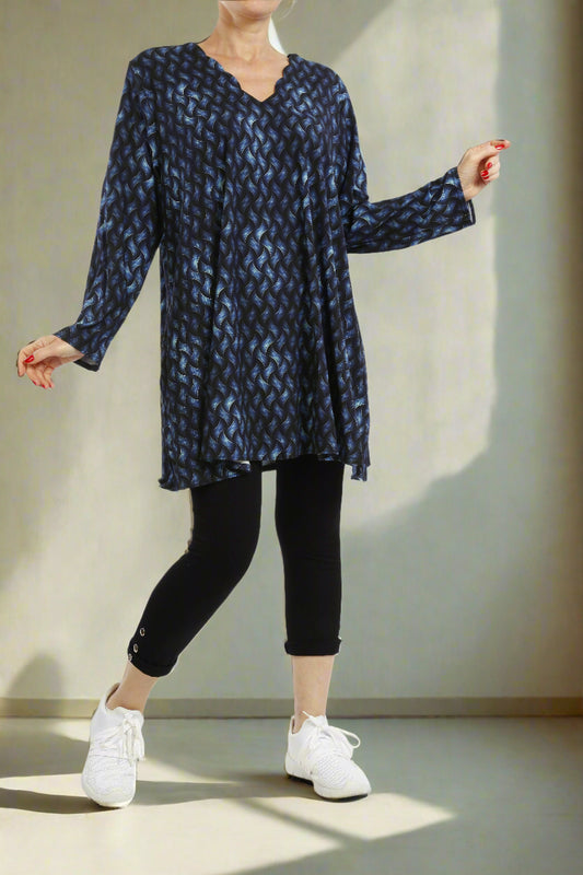 Damen Langarmshirt mit Chevron-Muster – Viskose Shirt im Modernen Look - Naveed Mode GmbH