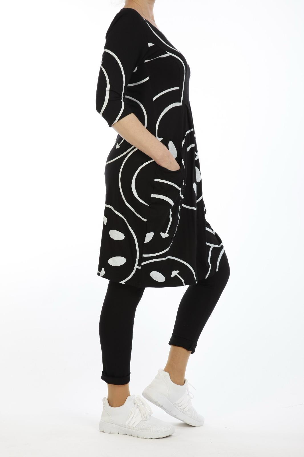 Streetwear Damen Kleid – Asymmetrischer Print – Schwarz Weiß – Lässige Tunika mit Taschen