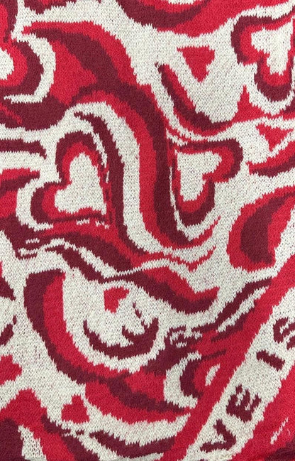Damen - Schal Love is All We Need Herz Viscose Strick Poncho Rot Creme NEU