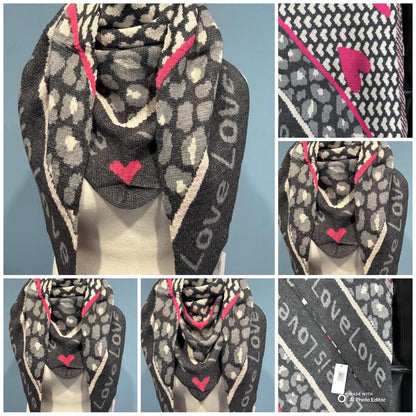 NEUE Kollektion Schal Damen Weicher Viskose-Wollschal Leopardenmuster Zebra Herz