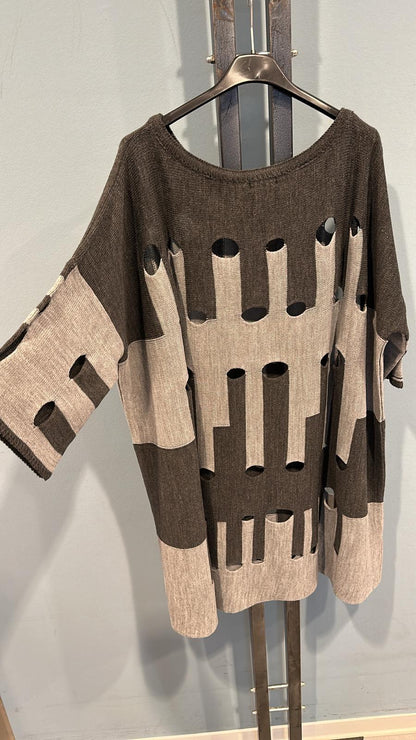 Oversize Damen Strickpullover  Cut-Outs Farbkontrast One Size Trendy