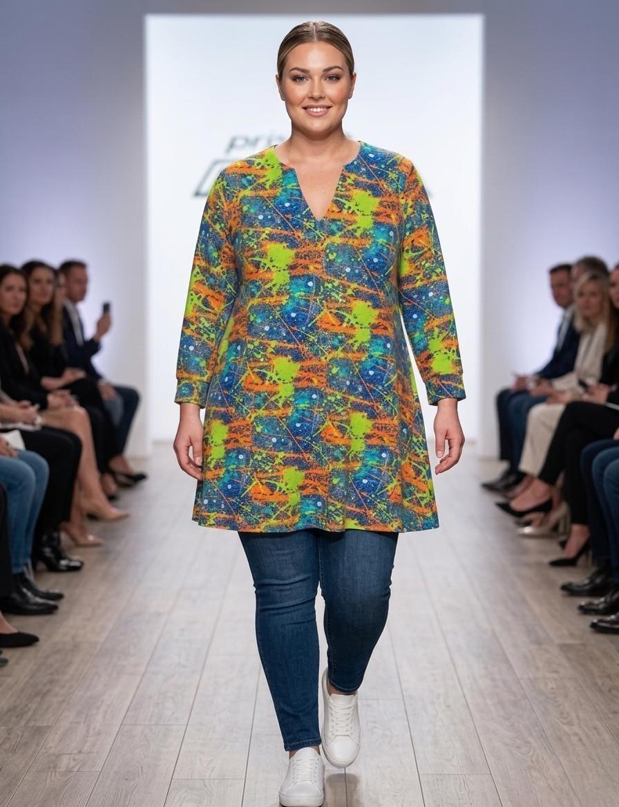 Damen Plus Size T-Shirt | Bunter Grafik-Print | Modern & Casual Weiß