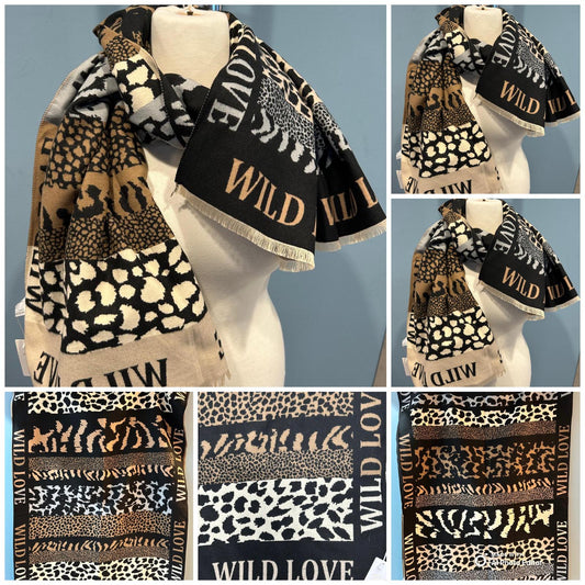 chicdamen Neu Wild Love Tiermuster Schal | Große Viscose Stola | Fransen | Leopardenmuster | Schal für Frauen