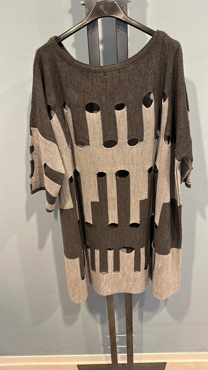 Oversize Damen Strickpullover  Cut-Outs Farbkontrast One Size Trendy