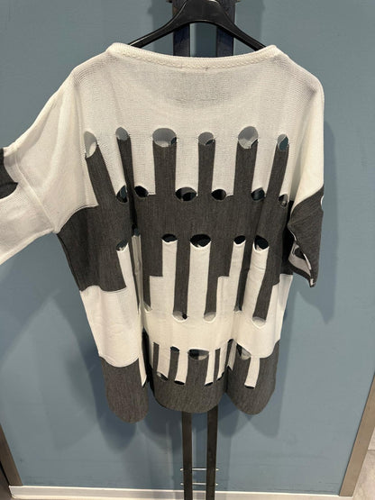 Oversize Damen Strickpullover  Cut-Outs Farbkontrast One Size Trendy