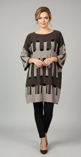Oversize Damen Strickpullover  Cut-Outs Farbkontrast One Size Trendy
