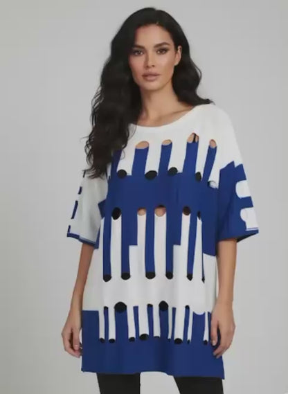 Oversize Damen Strickpullover  Cut-Outs Farbkontrast One Size Trendy