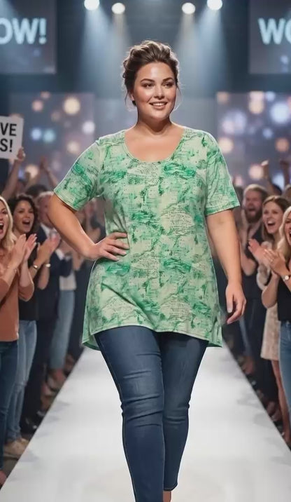 Damen Plus Size T-Shirt | Bunter Grafik-Print | Modern & Casual Weiß