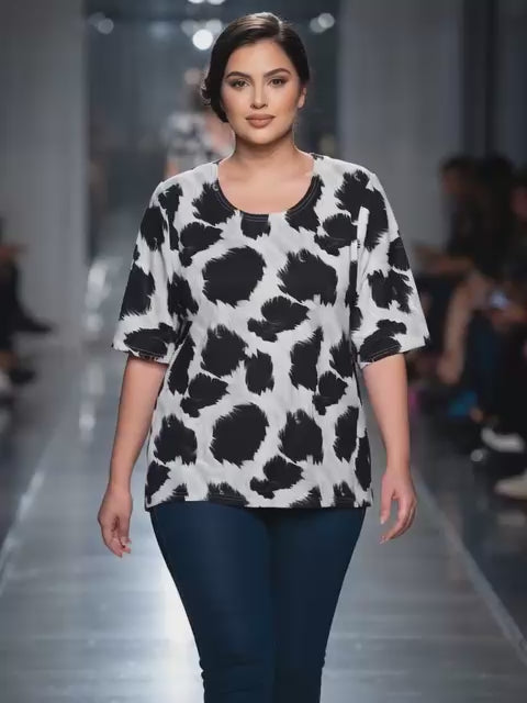 Exklusives Schwarz-Weiß Print T-Shirt – Stylischer Abstract-Look